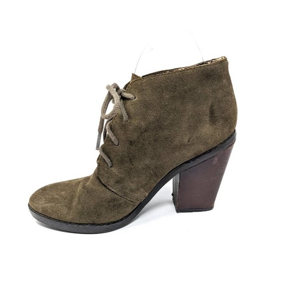 Steve Madden Womens 8 Jayson Olive Green Leather Block Heel Lace Up Ankle Boots - Picture 3 of 12